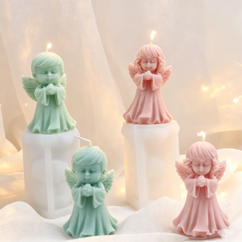 Moule en silicone 3D pour bougies, motif ange priant, style cherubin ailé et enfant mignon, pour moulage de plâtre et résine époxy, décoration intérieure