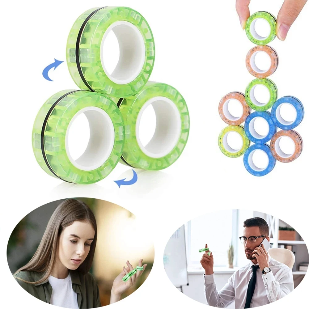 

Magnetic Rings Fidget Toy for Adult, Idea ADHD Anxiety Magnetic Fidget Toys Set Fidget Spinner Rings for Relief, Gifts for Teen