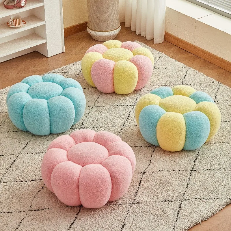 

Пуфик Sherpa Pumpkin, круглый табурет для гостиной, бархатная подставка для ног для спальни, уютный туалетный табурет для женщин, маленькое сиденье