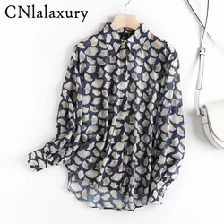 CNlalaxury 2023 Spring Summer Women Fashion Leisure Leaf Printing Shirt Blouse Tops Female Loose Lapel Single-breasted Blousas