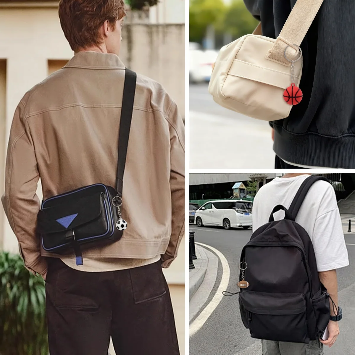 سلسلة مفاتيح كروية رياضية صغيرة مجموعة كاملة من هدية تزيين حقيبة ظهر السيارة