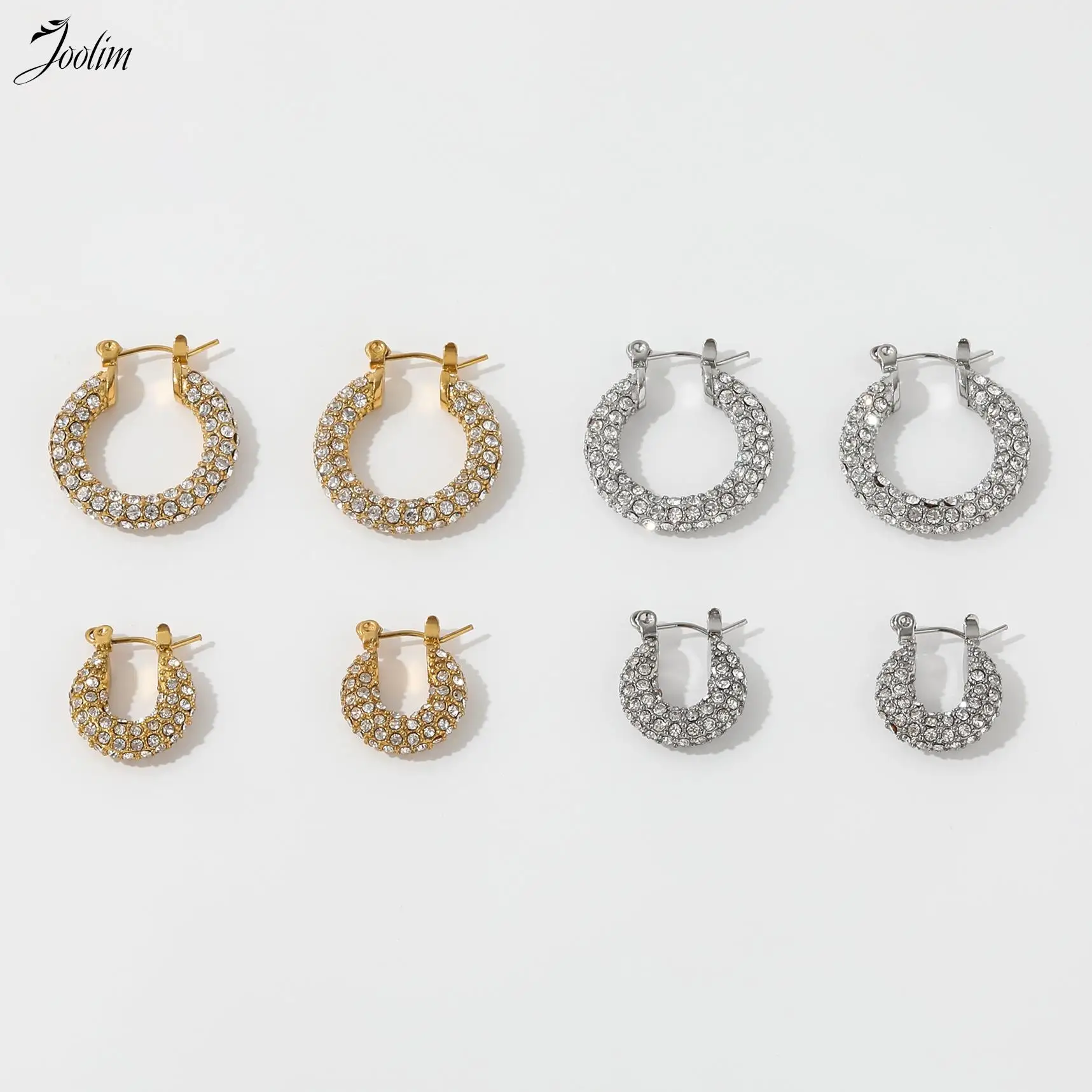 JOOLIM Jewelry High End PVD Waterproof&Tarnish Free Classic Luxury Cubic Zirconia Pave Hoop Stainless Steel Earring For Women image 2