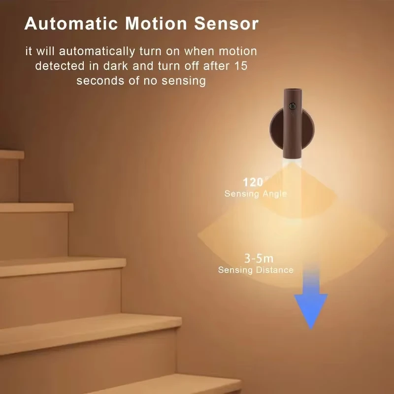LED Rechargeable Magnetic Wall Lamp Smart Motion Sensor Night Light Portable for Hallway Bedroom Stairs Bathroom Cabinets Decor