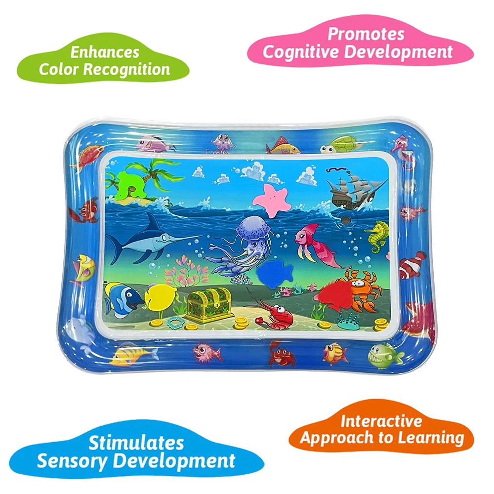 Tappetino gonfiabile per acqua a tema Squid Ocean per neonati - Tappetino da gioco sensoriale in PVC spesso, giocattolo educativo per bambini, regalo di compleanno perfetto