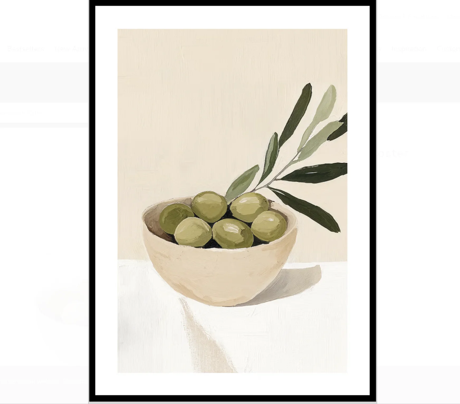 1pc frameless Canvas Painting Warm Tone Olive Bowl Still Life Wall Art Canvas Prints Decor, Simple Botanical Poster for Kitchen