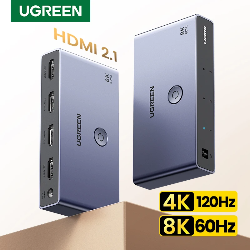 UGREEN HDMI 2.1 2.0 8K przełącznik 3 w 1 na zewnątrz z pilotem 8K @ 60Hz, 4K @ 120Hz rozdzielacz konwertera dla monitorów Xbox PS5