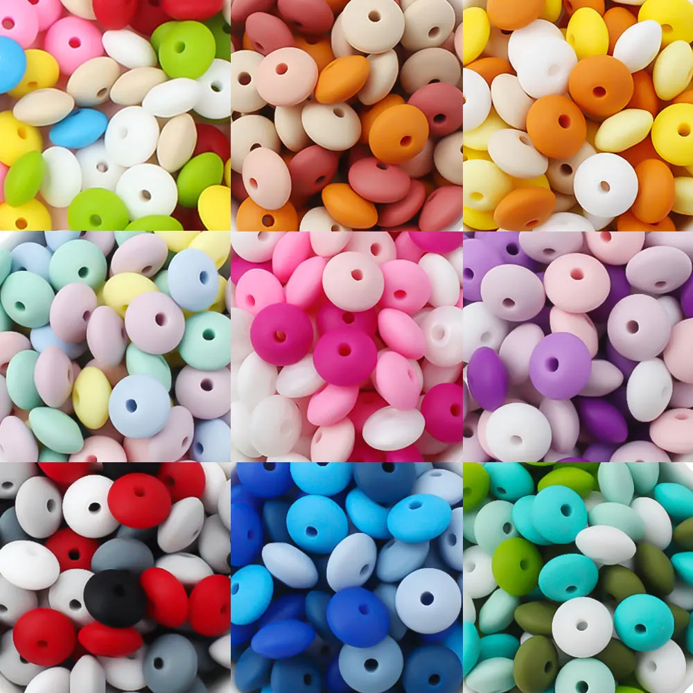 50/100pcs 12mm Lentil Silicone Beads Loose Spaced Beads Jewelry Making Necklace Bracelets Accessory Beaded Pen Bulk Wholesale