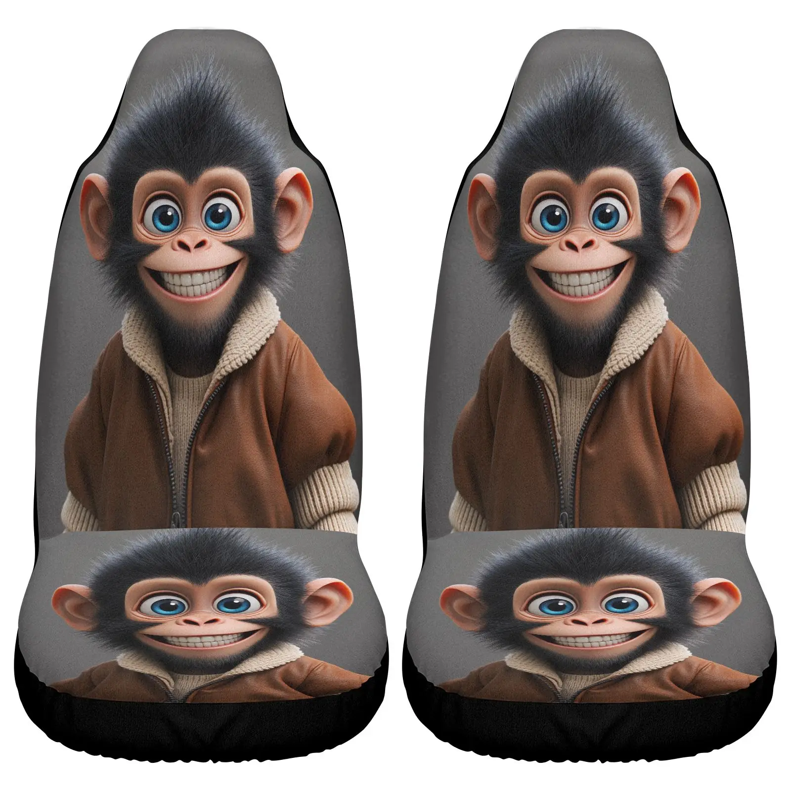 Black Monkey Character Print Car Seat Covers | Universal Fit, Polyester Non- Fabric For Car Interior Decoration