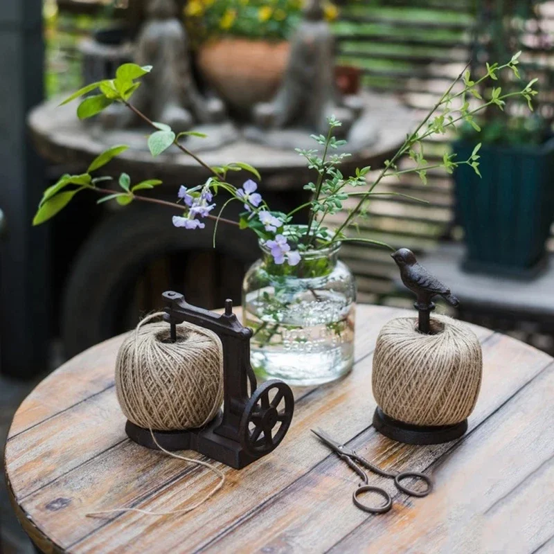 Retro Cast Iron Craftsmanship Small Bird Hemp Rope Display  DIY Handmade Props Cafe Garden Balcony Home Decor Ornaments