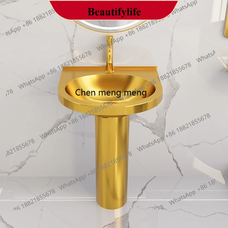

E153 304 gold stainless steel column basin floor-to-ceiling integrated bar high-end washbasin