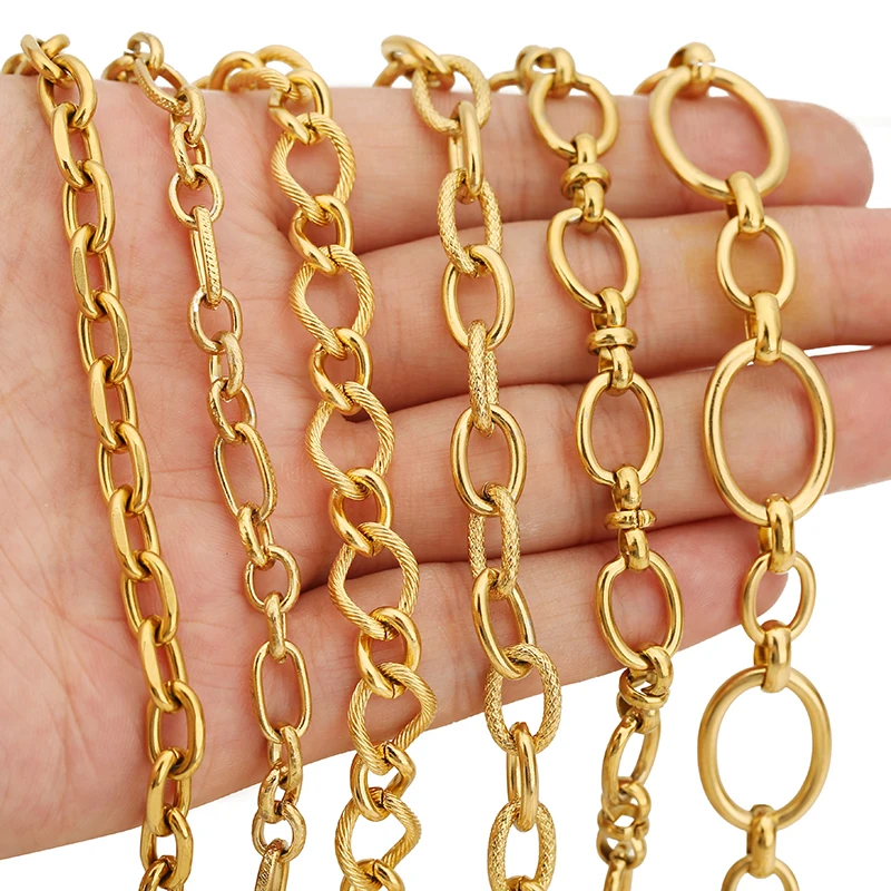 1M Heavy Chunky Hip Hop Chain Stainless Steel Frosted Oval Link Chains for DIY Men Jewelry Making Punk Necklace Bracelet Chain