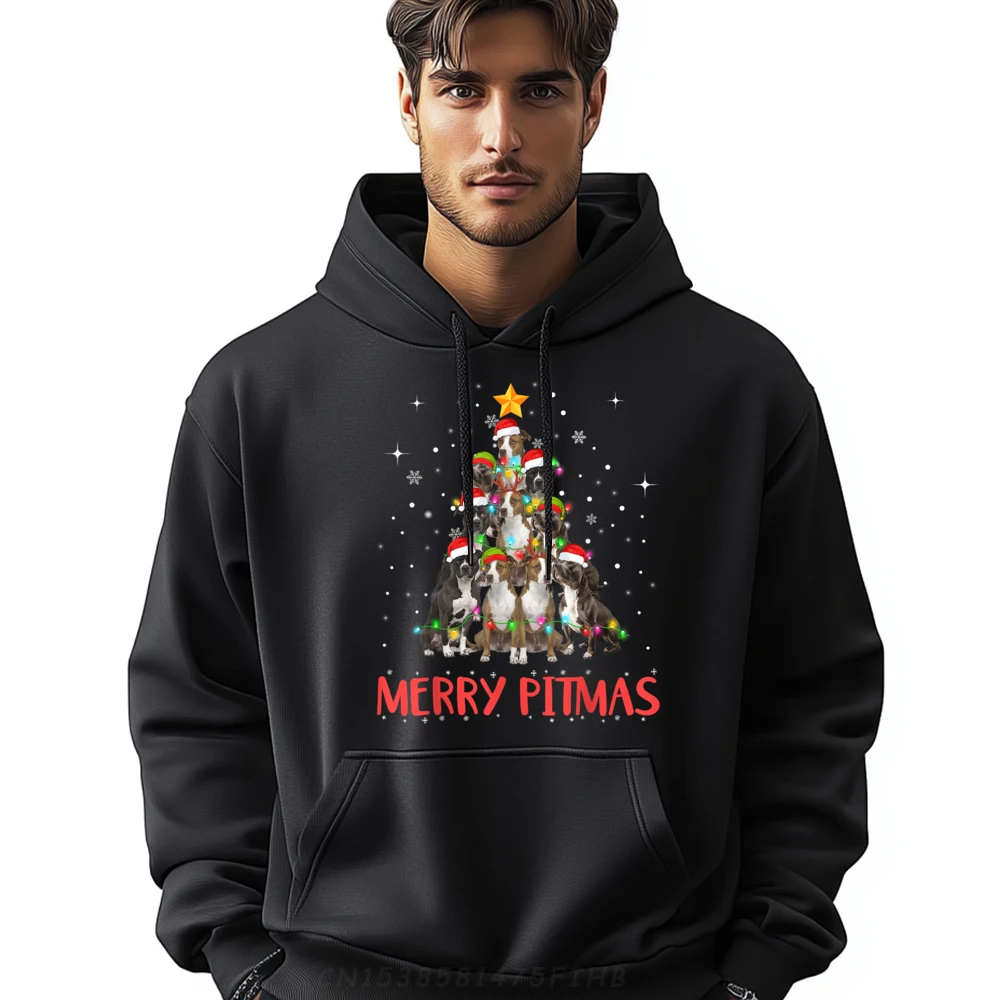 

Merry Pitmas Pitbull Dog Ugly Christmas Sweater Tree Dogs Black Hoodie Graphic Tees Men's Sweatshirts Aesthetic