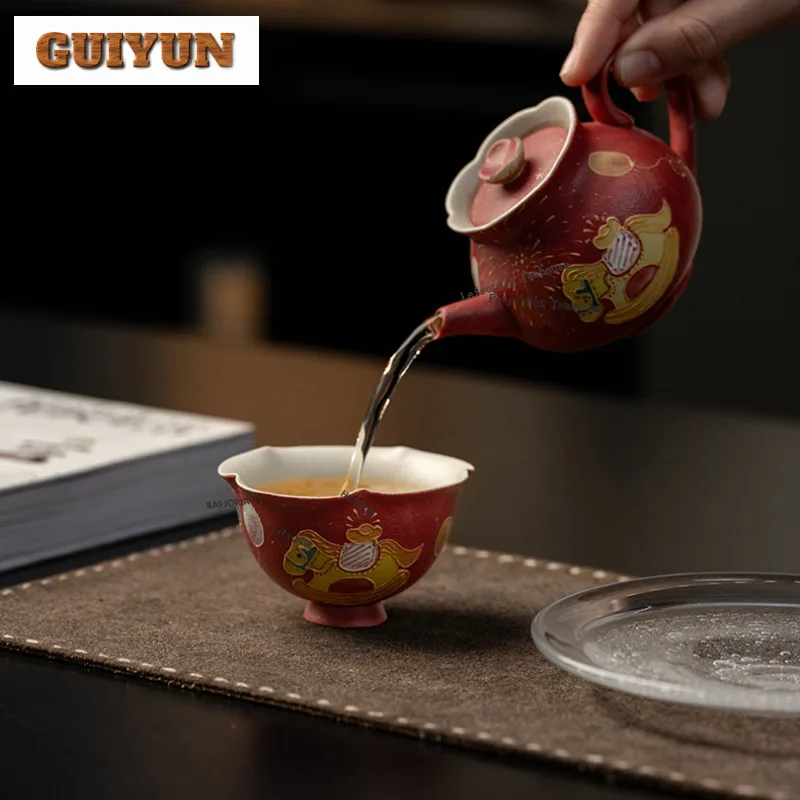 100ml Hand-painted Fortune Horse Teacup Vintage Tea Bowl Set Of Cups Tea-tasting Personal Cup Chazhan Master Cups Tea Items