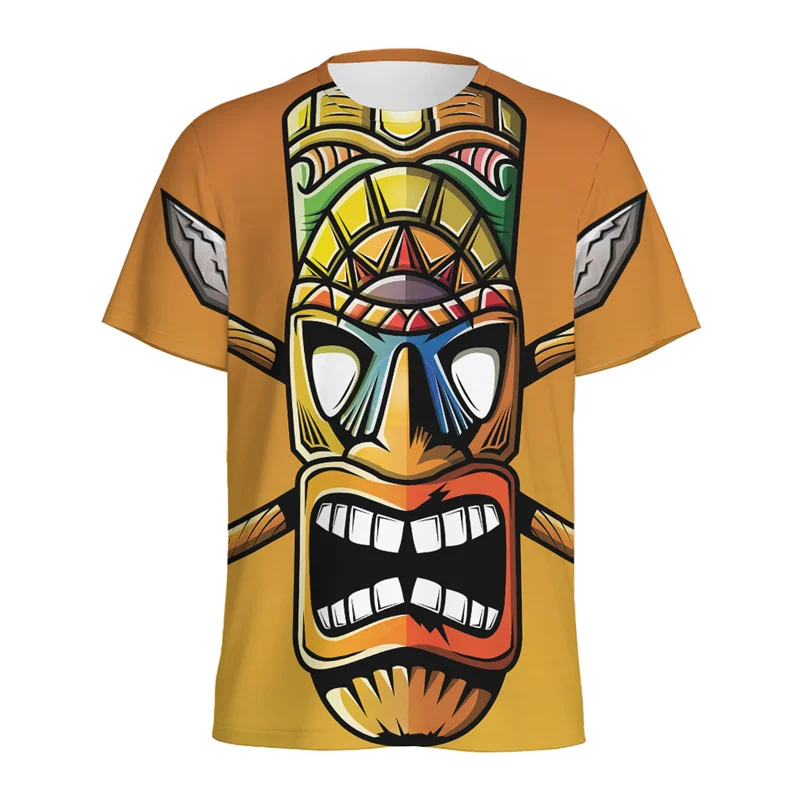 Tribal Tiki Mask 3d Printed T Shirt For Men Kids Tropical Hawaiian Beach T-shirt Summer Short Sleeves Round Neck Tee Shirts