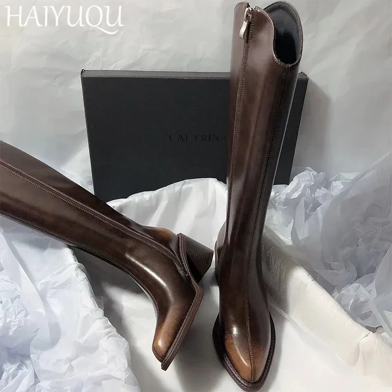 Women Pointed Toe High Boots Leather High Heels Shoes Woman 2025 Trend Fashion Winter Retro Pumps Motorcycle Boots Mujer Botas image 5