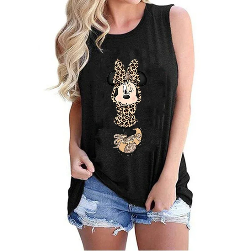 Y2k Tank Top Women T Shirt Minnie Mickey Mouse Printed T-Shirt Women\'s Clothing Kawaii Disney Print Vest T Shirt Fashion T-shirt