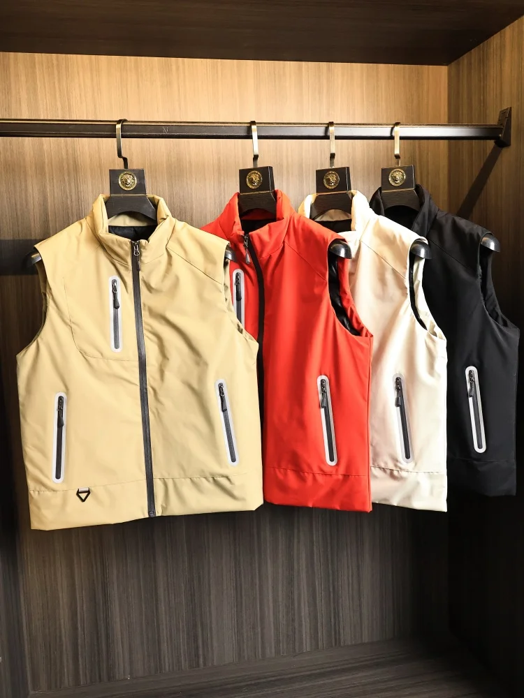 Thickened down Vest Men's Outdoor Windproof Waterproof Warm Fashion Urban Style Youth Polyester Fiber Zipper Closure Pure Color