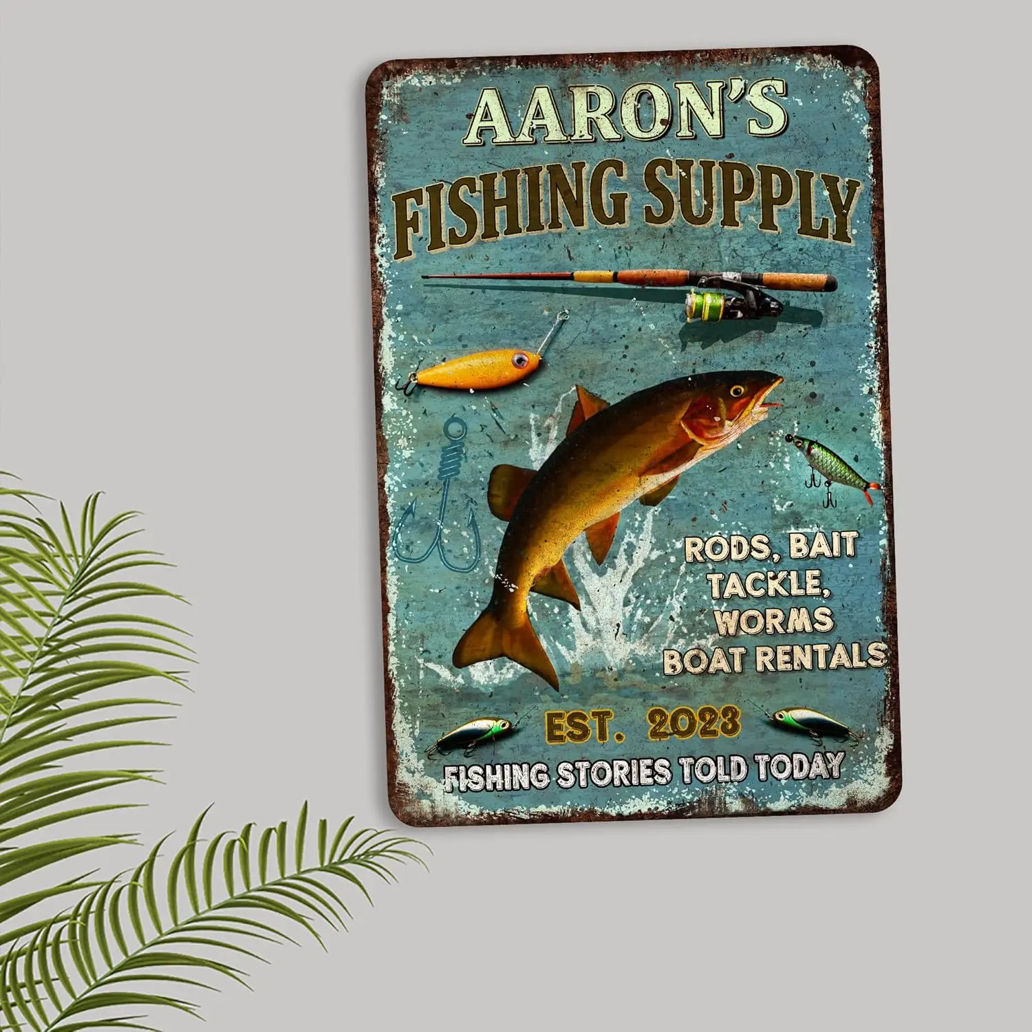 Personalized Fishing Sign Fishing Supply Bait & Tackle Custom Fishing Décor Cabin Wall Décor Lake House Decorations Fish Déc