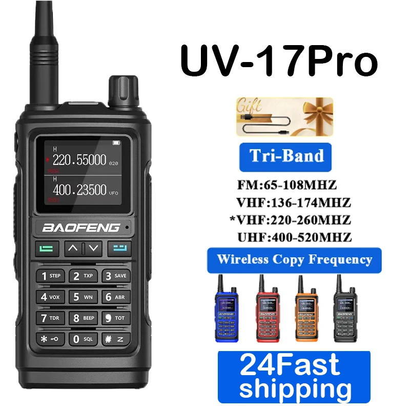 Baofeng New UV-17Pro  Walkie Talkie 10W Tri-Band 220-260mhz Wireless Copy Frequency Type-C Charge NOAA Waterproof FM Double Lamp