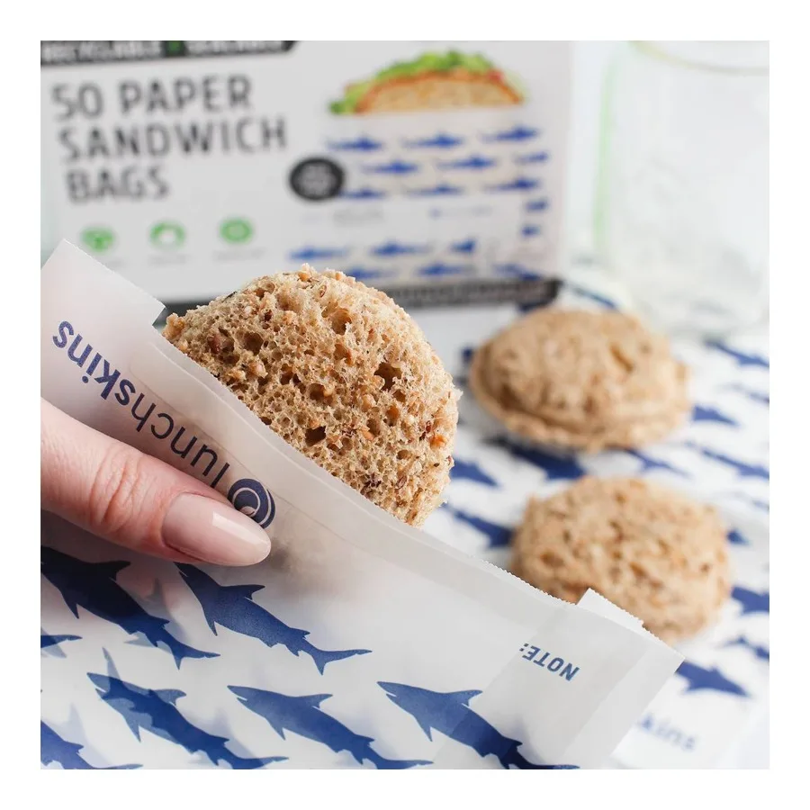 50ct Shark Recyclable Sealable Paper Sandwich Bags, Multipurpose Food Paper Bags for Kids School Lunch Snack Storage