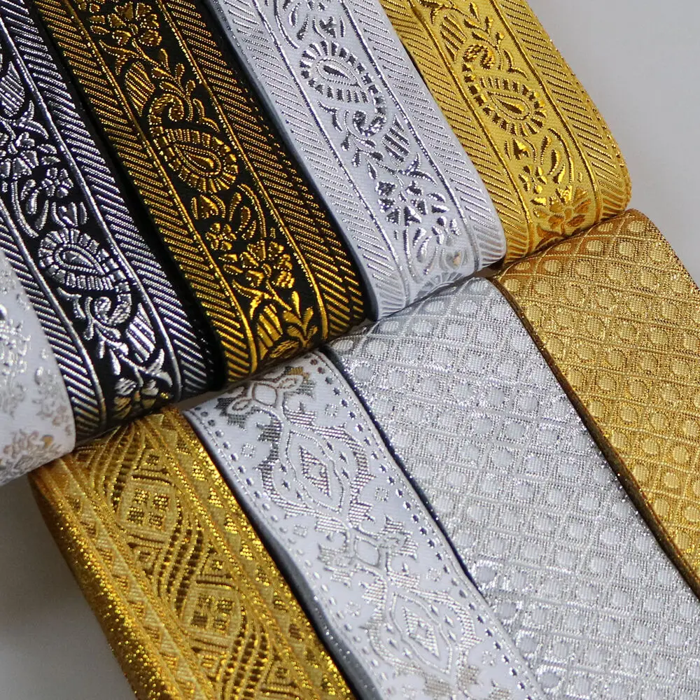 7 METER 25MM~40MM Gold Silver Vintage Ethnic Embroidery Lace Ribbon Boho Trim DIY Clothes Bag Accessories Embroidered Fabric