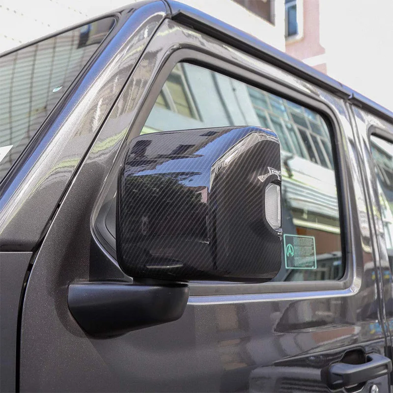 

A57E-2Pc Black Carbon Fiber Exterior Right & Left Side Door Mirror Cover Trim Accessories Fit For Jeep Wrangler JL 2018