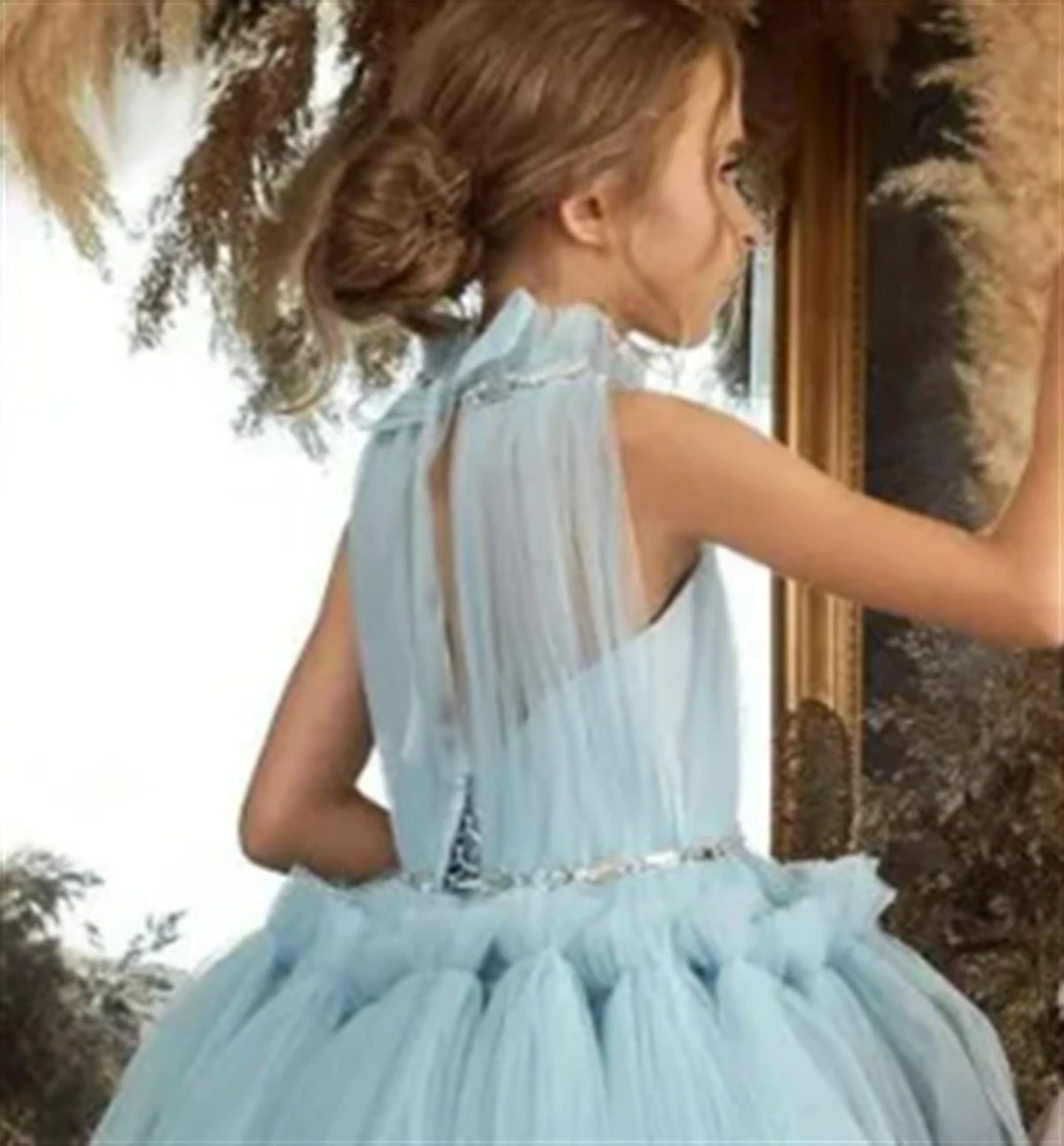 

Custom Flower Girl Dresses Fluffy Layered Tulle High Neck Wedding Elegant Flower Child's First Eucharistic Birthday Party Dress