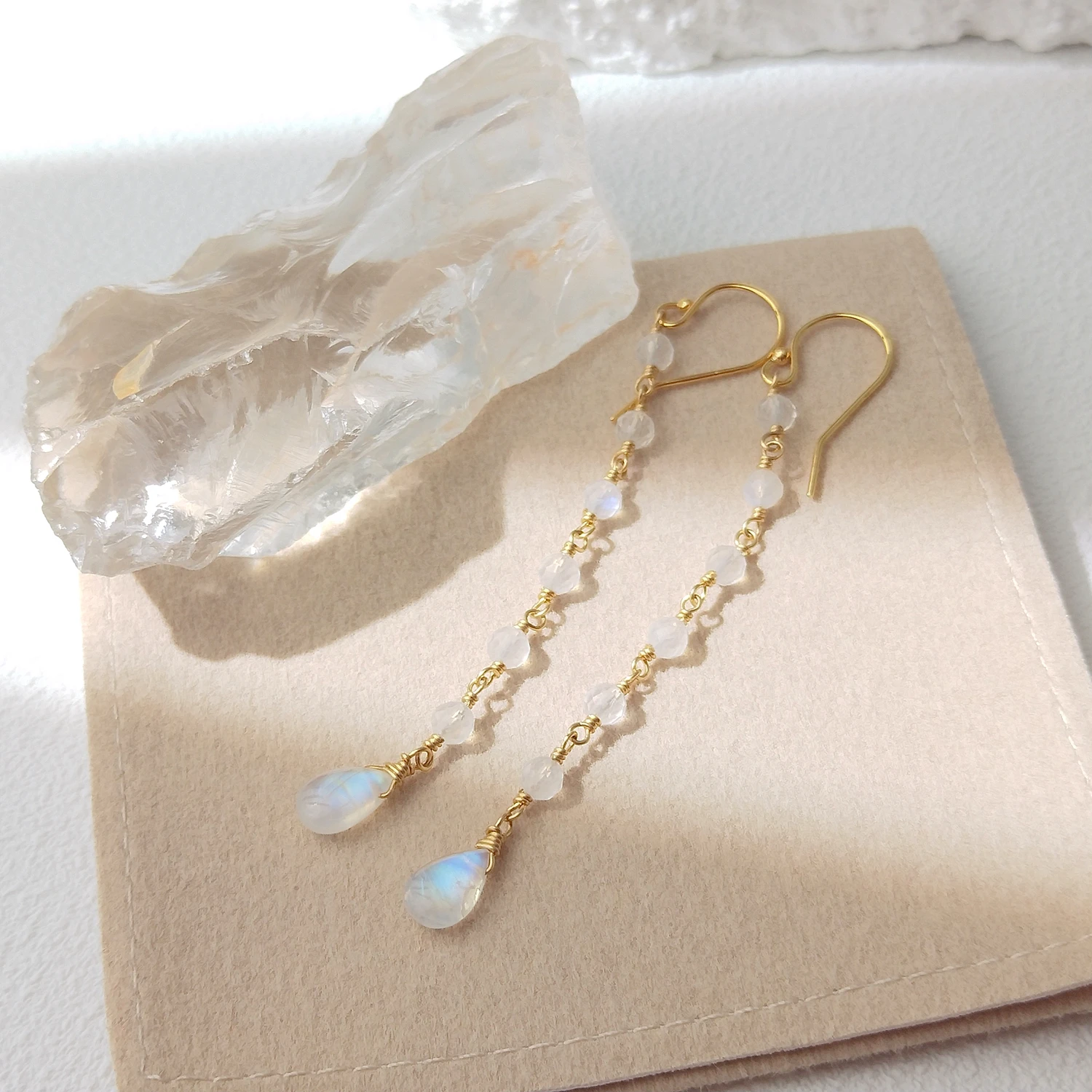 Lii Ji Natural Moonstone Beads American 14K Gold Filled Dangle Earrings Handmade Jewelry