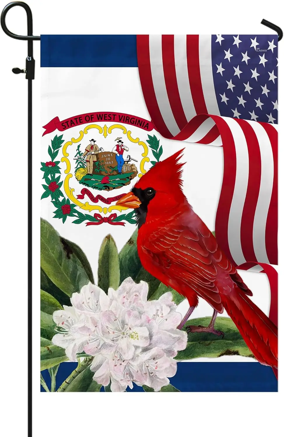 FLAGWIX American Flag - West Virginia Cardinal and Rhododendron Flower Flag MLN1141Fv3, Garden Flag (11.5