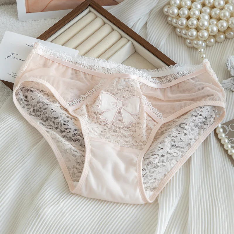 French Sexy Minimalist Lady Underpants Black Charming Enchanting Lace Briefs Elegant Bow Tie Exquisite Breathable Women Panties