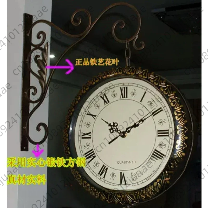 Household retro metal double-sided wall clock silent movement antique wrought iron face watch manufacturer wholesale