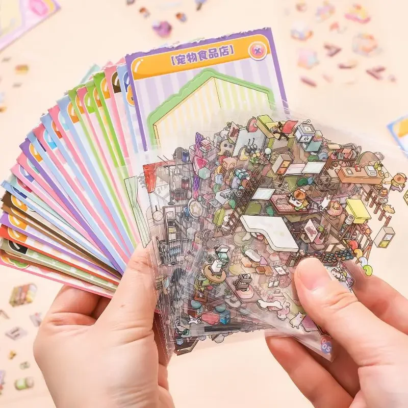Kids Craft Stationery Mini Stacking Sticker Book Scenery DIY Handbook Material