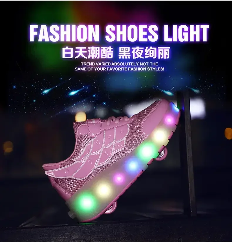 Kids LED roller sports shoes glowing luminous light up usb sneakers Two wheels kids rollers skate shoes for boy girls Flash