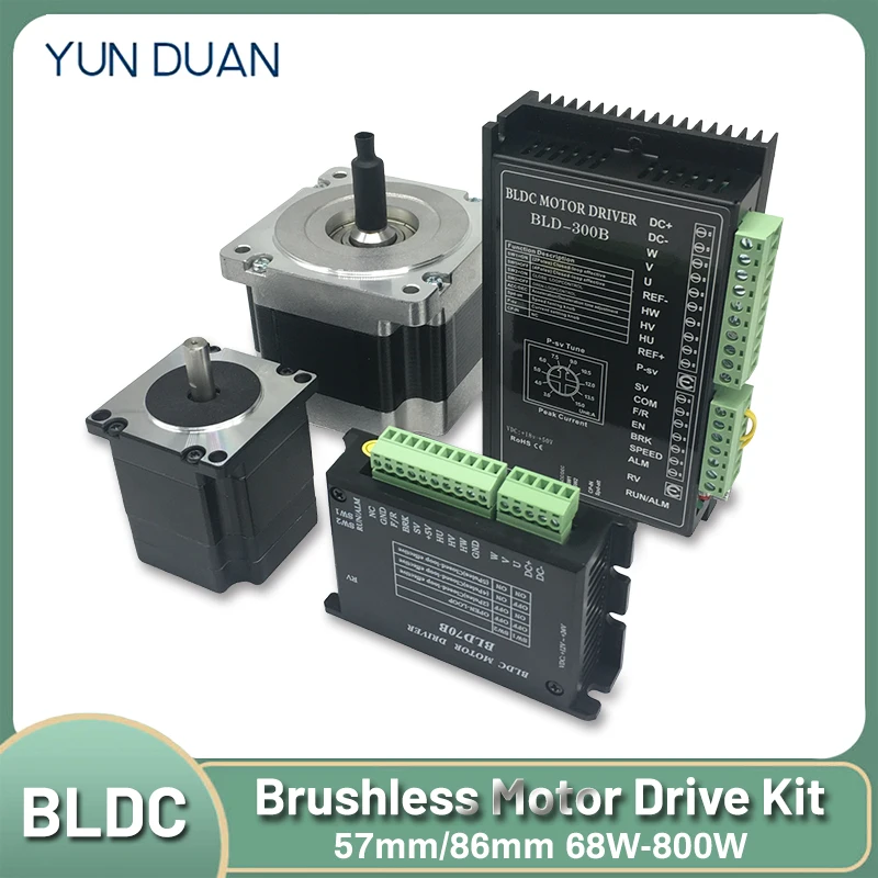 BLDC Motor 65W/125W/188W/350W/800W Brushless Motor Drive Kit Nema23/Nema34 Hall Sensor 3000rpm DC24V/48V AC220V for PCB Drilling