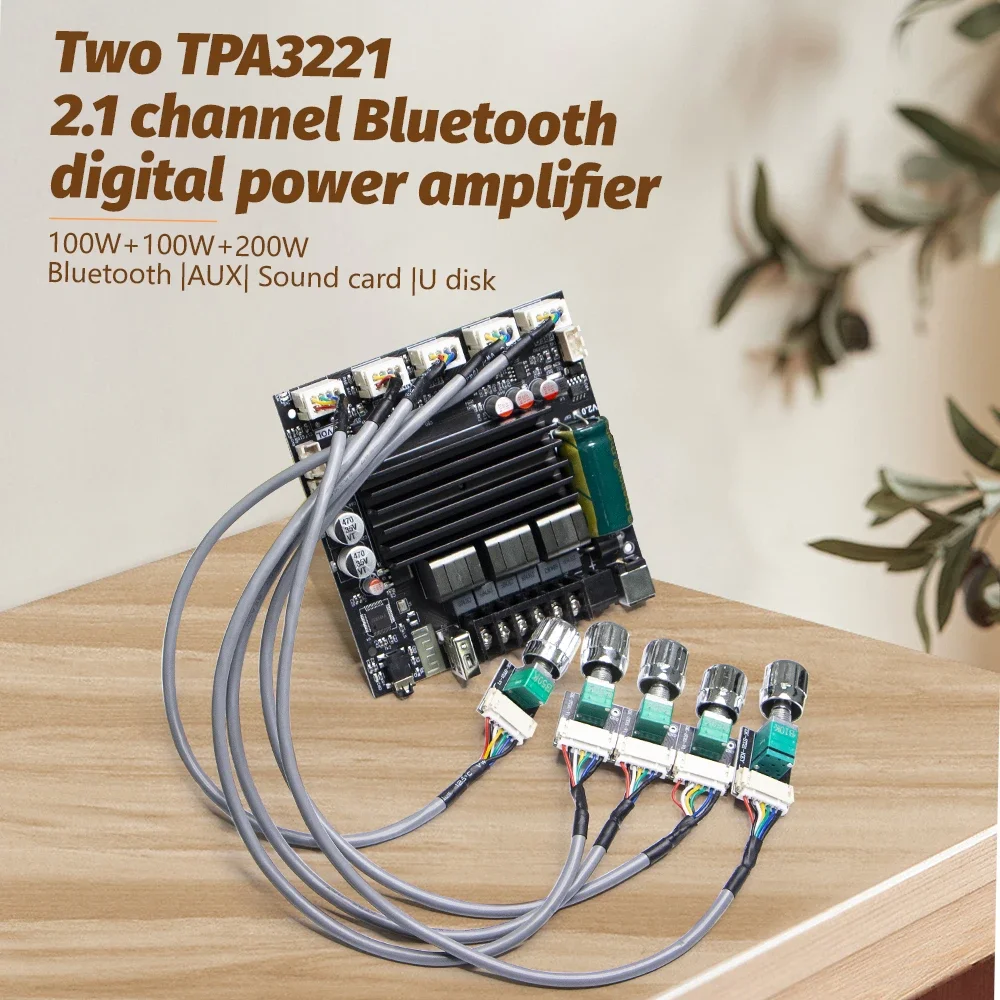 

Digital Power Amplifier Board 2.1 Channel 2x100W+200W Bluetooth Amplifier Module with Leads