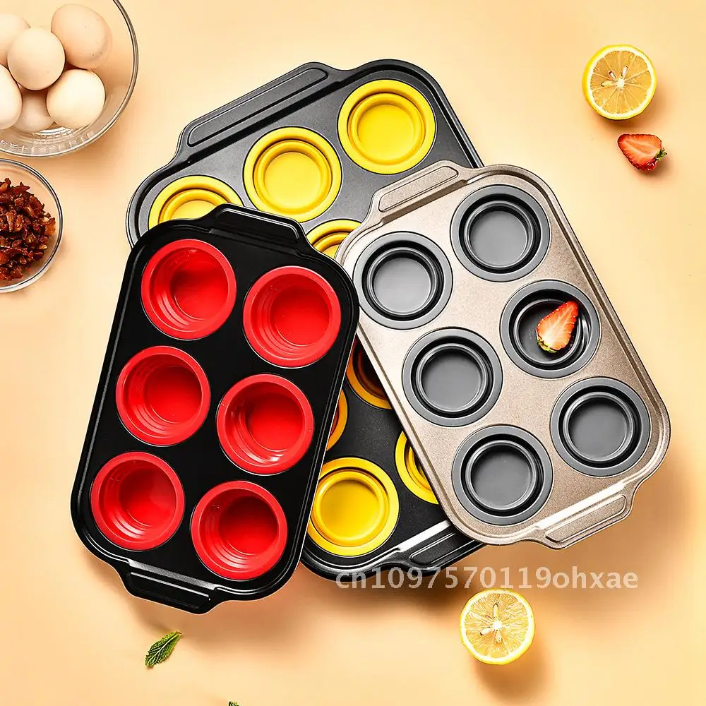 

Foldable silicone cake mold press type 6-in-12 cake mold easy release oven baking tool