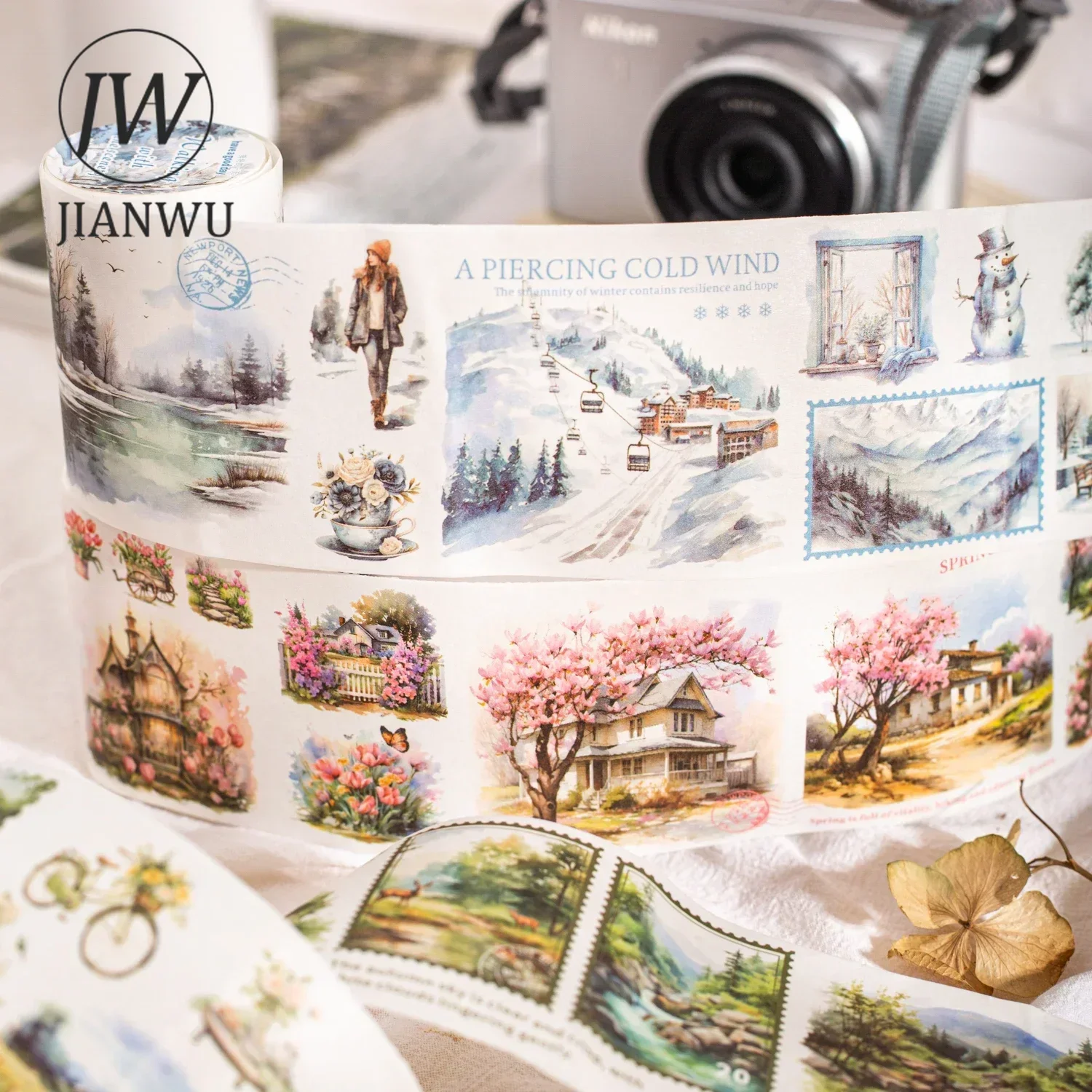 JIANWU 60mm*200cm Walking with The Scenery Series Vintage Landscaping Collage Washi Tape Creative DIY Journal Stationery