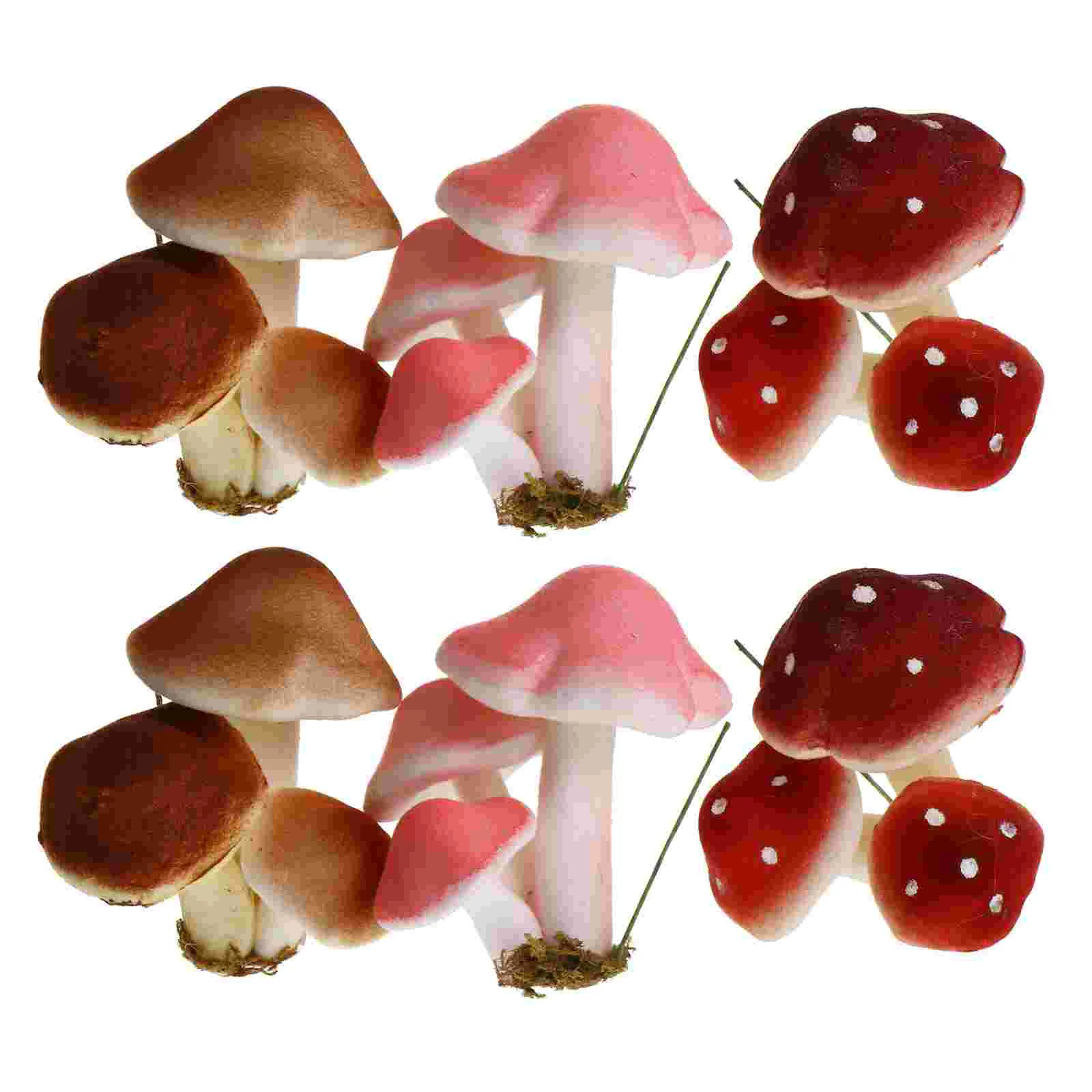 6 Pcs Simulated Mushroom Plants Garden Landscape Glass Micro Adornment Iron Wire Desktop Ornament Artificial Froth Decor