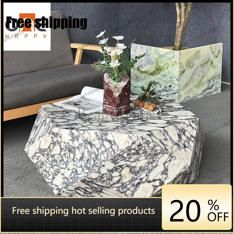 Free-Form Natural Marble Center Table, Sculptural Monolith with Asymmetric Base
