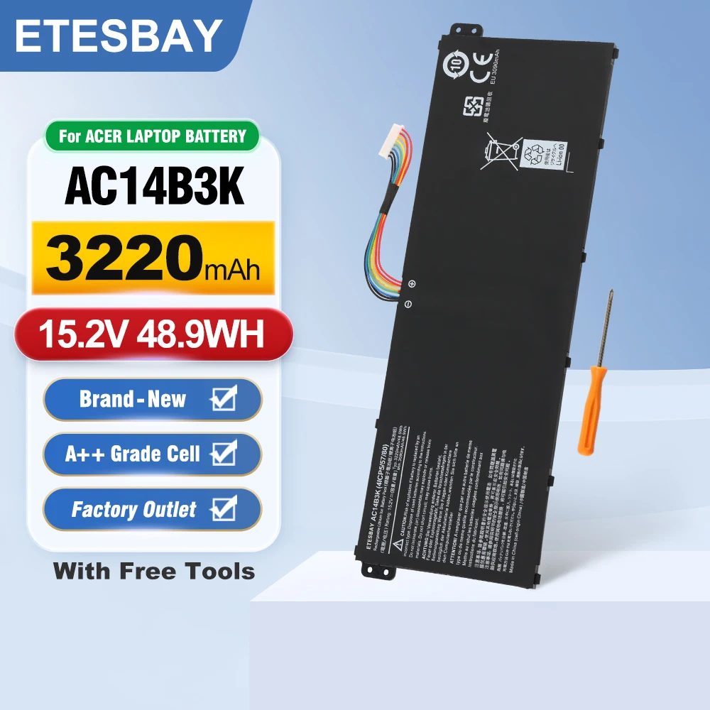 ETESBAY AC14B3K For Acer Aspire R5-571T R5-571TG S14 CB3-511 Swift 3 SF314-51 R 11 R3-131T S14 15.2V 3220mAh  Laptop Battery