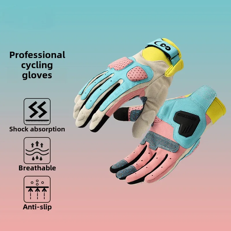 Color Blocked Riding Gloves, Thickened Anti Slip, Wear-resistant, Breathable, Shock-absorbing Motorcycle Gloves