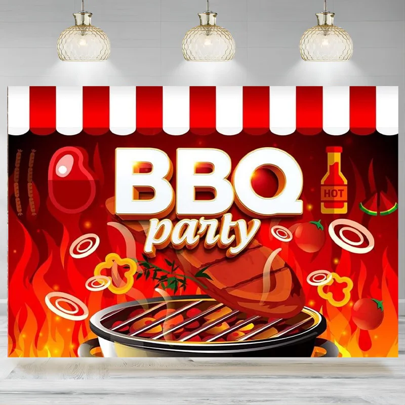 BBQ Party Backdrop Oven BBQ Photography Background Red Flame Watermelon Photo Banner Props Birthday Party Supplies Photo