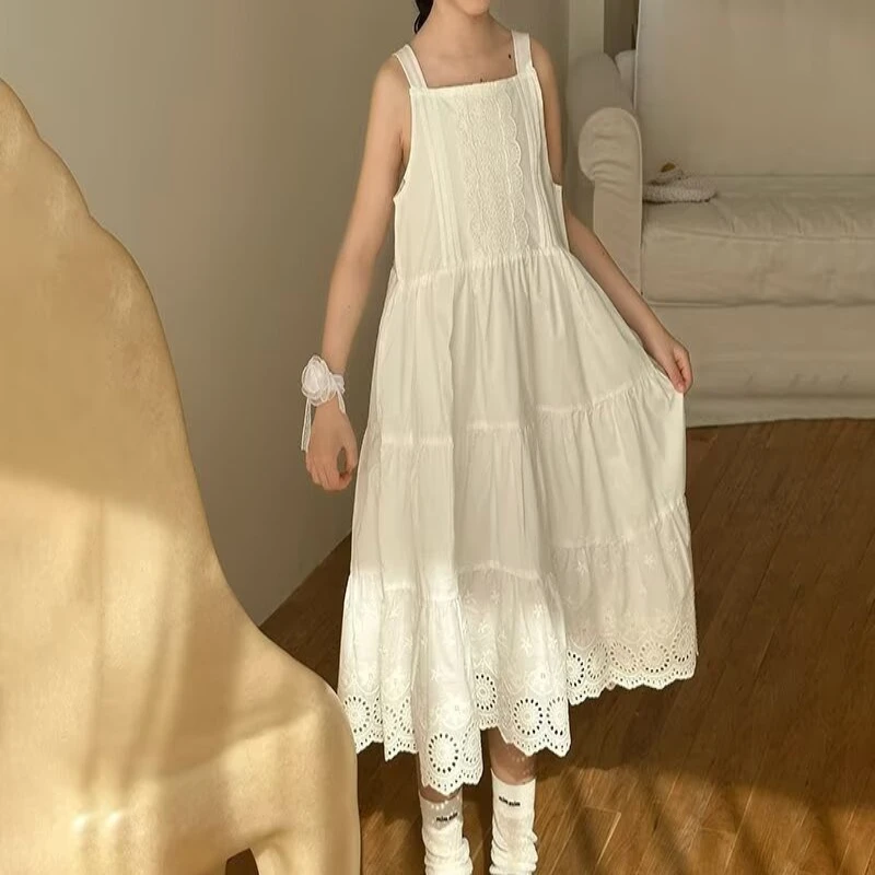 

Girls' Simple Versatile Sleeveless Dress 2026 Summer New, Casual Strappy Gown for Big Kids Breathable Daily Wear