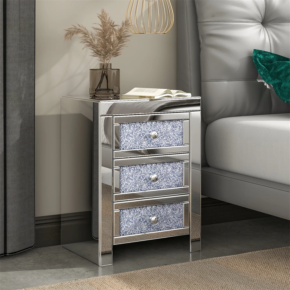 Luxury Tables Drawer Crystal Diamond Bedside Table Bedroom Furniture with 3 Drawers Bedside Table