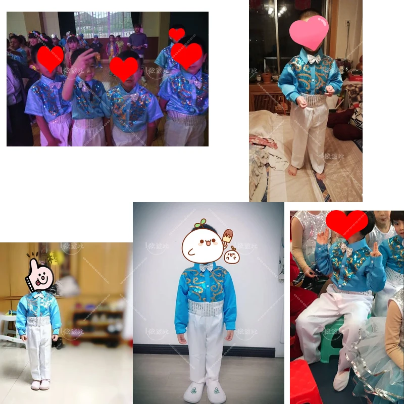 Boys Hip Hop Costume Sequin Shirts White Pants Suit Jazz Costumes Kids Stage Dancing Outfit Children Street Show Wear