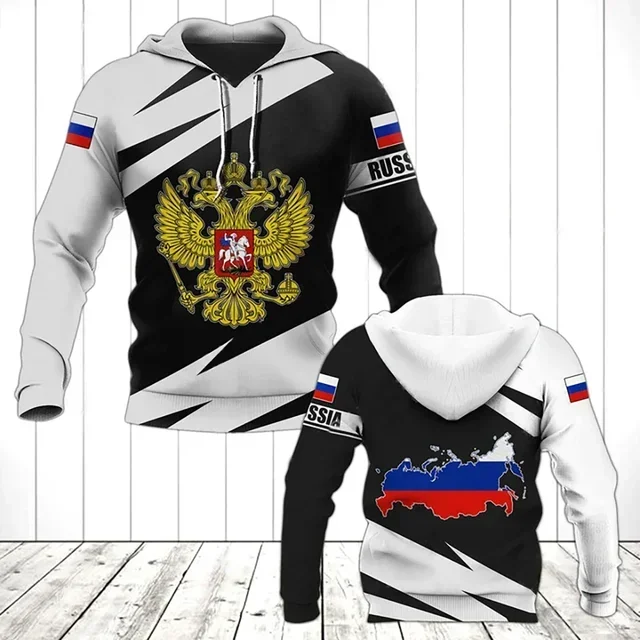 

2025 New Russian National Emblem Printed Hoodie Men's 3D Pullover Russian Feel Sweatshirt Harajuku Street