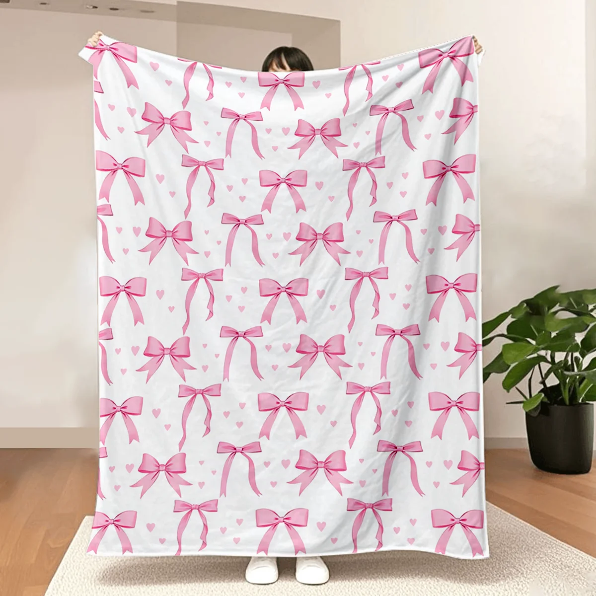 Rosa Schleifen-Fleecedecke, Weihnachts-, Geburtstags- und Valentinstagsgeschenke, Kokette-Preppy-Schleifen-Dekor, weiche, leichte Überwürfe für Bett und Sofa