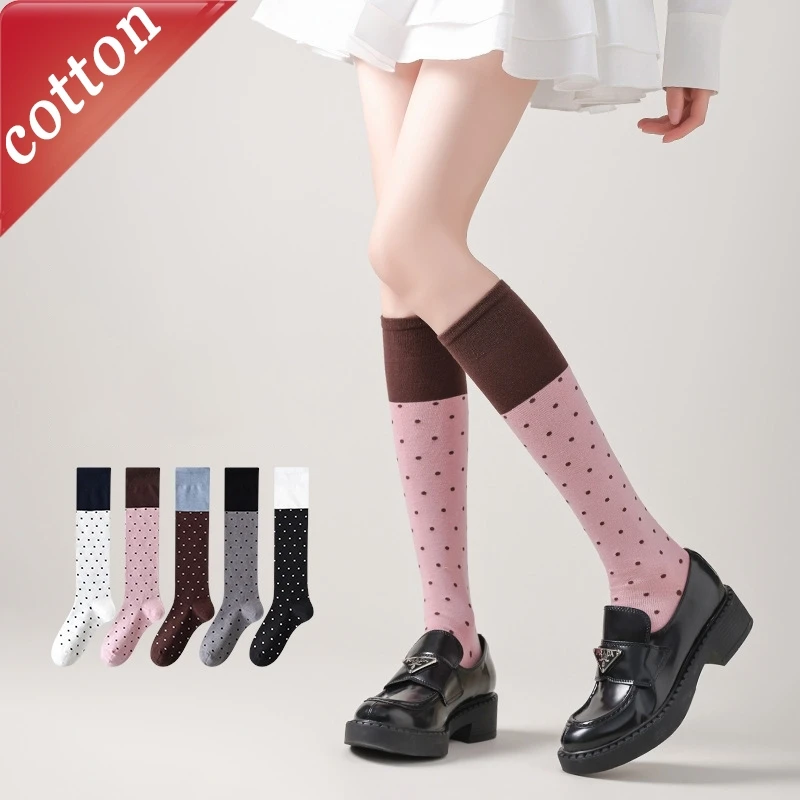 

Ladies' Stockings Korean High-quality Cotton Socks For Girl Contrasting Sweet Cute Kawaii JK Long Socks Polka Dot Comfortable