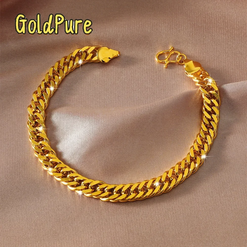 Pulsera de Oro Real 9999 24K con Flor de Rosa para Mujer, Pulsera Corona del Amor, Pulsera Boss, Regalo de Lujo para Mujer, Niña, Madre