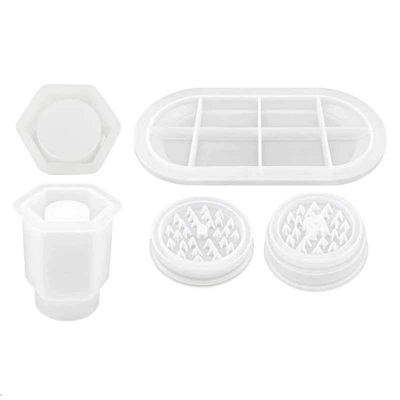 Hexagonal Jar Mold and Grinder Silicone Epoxy Casting Mold for DIY Herb Crusher Resin Decoration